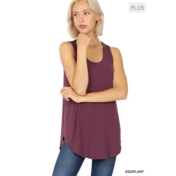 2X Eggplant Purple Scoop Neck Round Hem Tank Top Zenana Plus size comfy cool - Picture 1 of 13